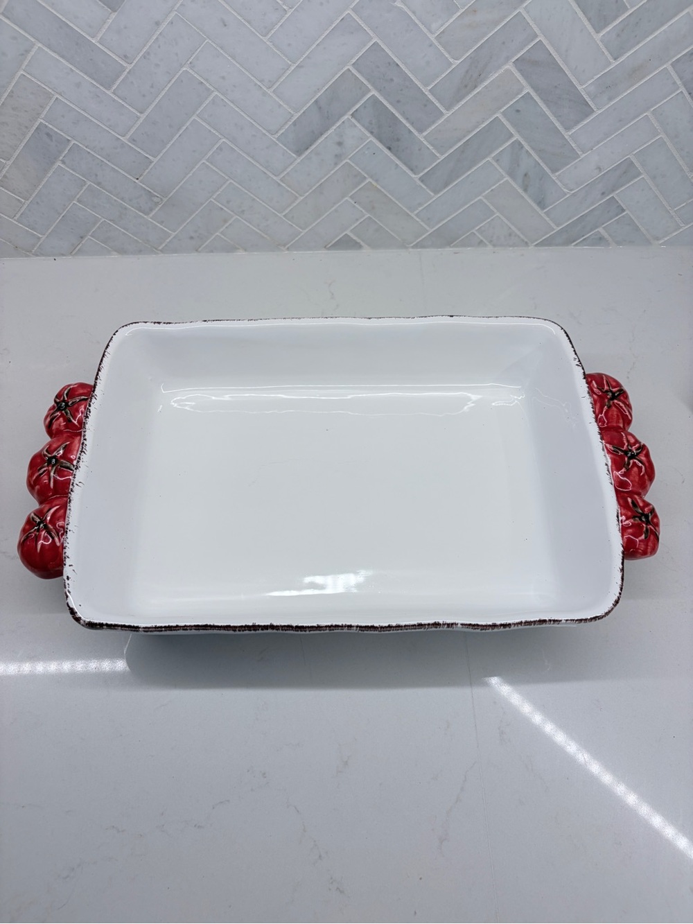 La Ceramica Italia - Made in Italy White Ceramic Baking Dish w/ Tomato Handles